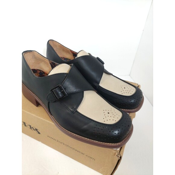 Korks Women's Size 10 Theodore Loafers 10M Color Block Black Cream - Picture 3 of 16